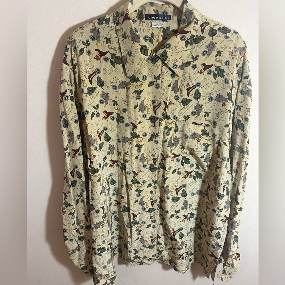 Vintage Silk Novelty Cowgirl Western Boot Button Down Shirt size 12